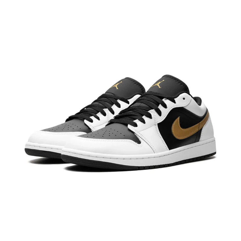 Jordan 1 Low White Black Metallic Gold Swoosh